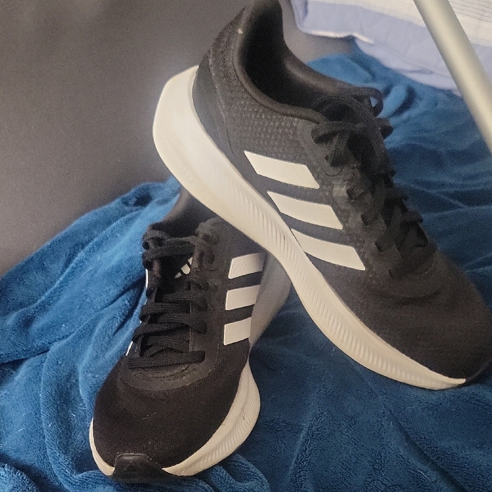 Adidas Women's Black Sneakers with White Stripes